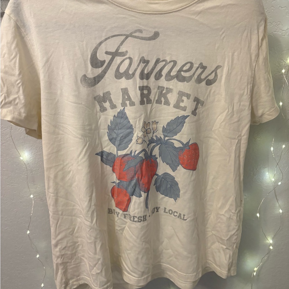 Cream Graphic Tee with Strawberry Design